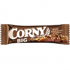 Corny Big Dark Chocolate-Cookies, indpakket bar på hvid baggrund