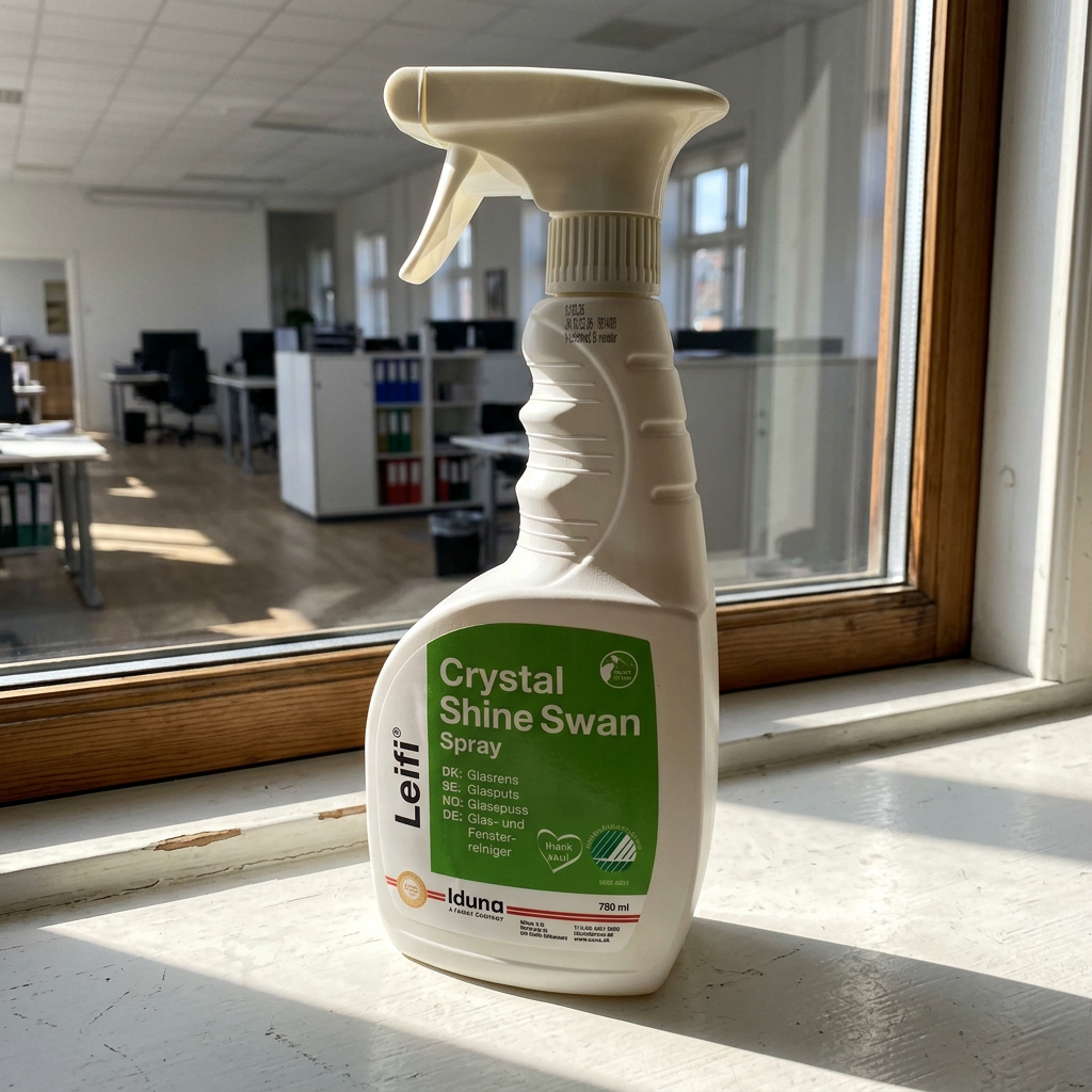 Stemningsbillede af Leifi glasrens ved sollyst kontorvindue