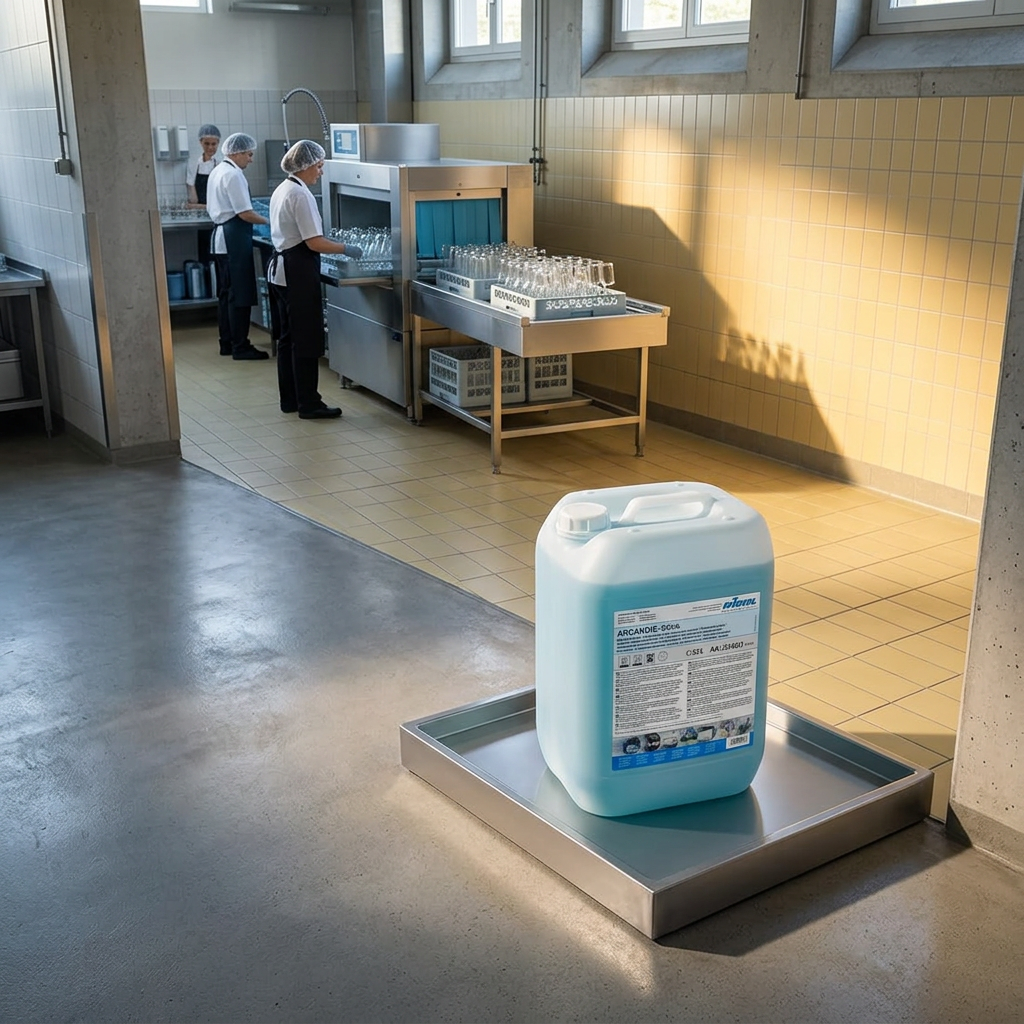Kiehl Arcandis-Shine i separat bakke ved solrigt opvaskerum med glaskurve