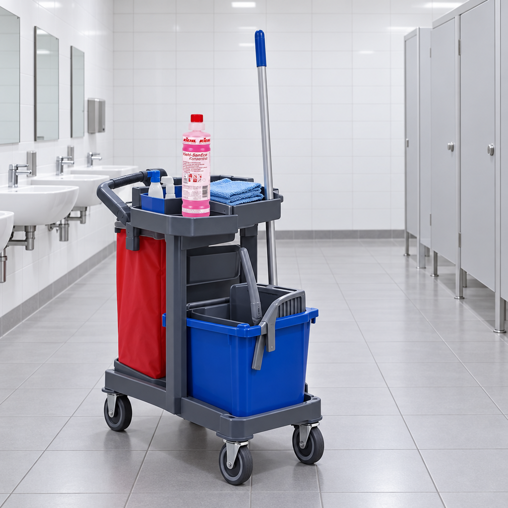 Kiehl SanEco-Koncentrat på rengøringsvogn i toiletrum