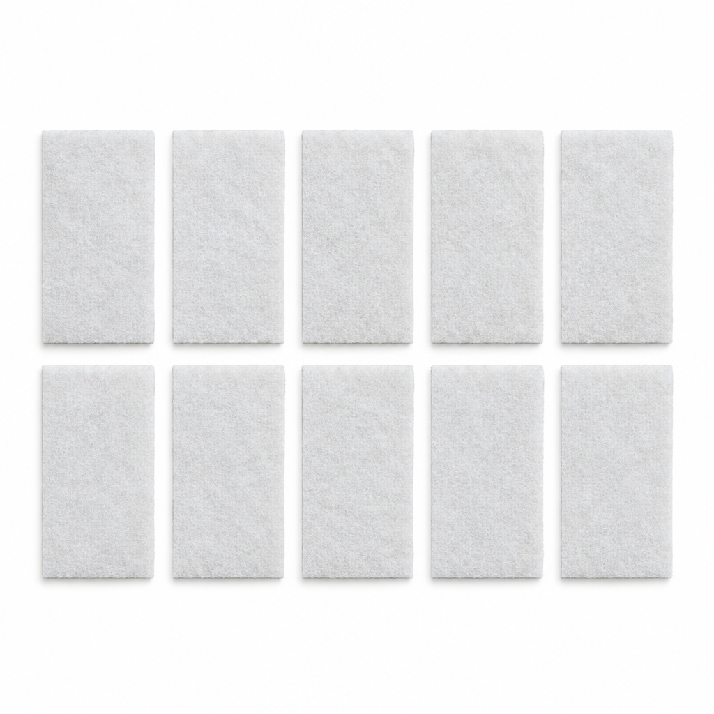 10 filt-refills til whiteboardvisker arrangeret i et grid set oppefra