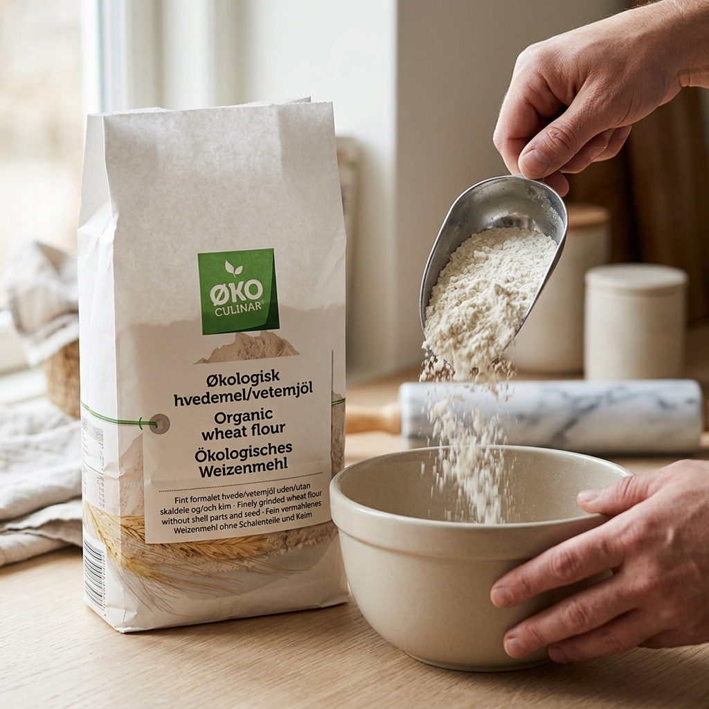 Øko Culinar hvedemel ved ophældning af mel i røreskål