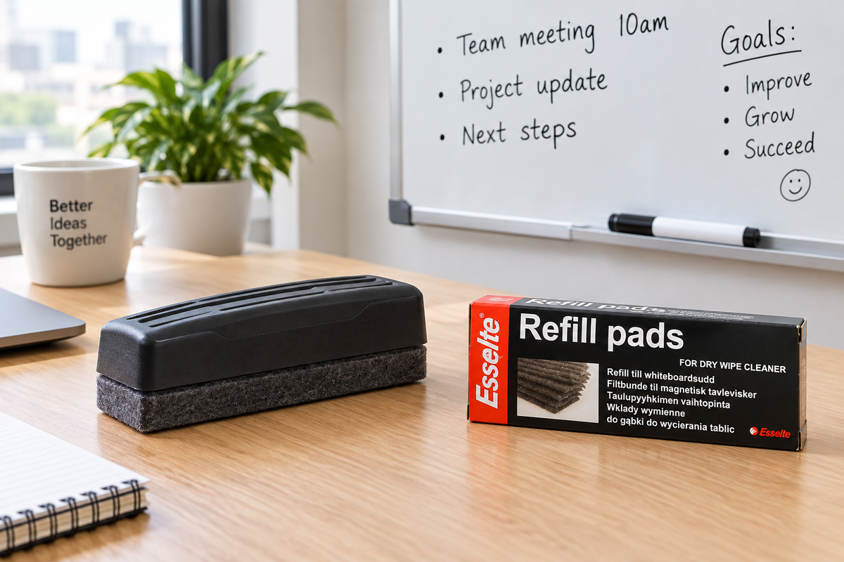 Whiteboardvisker med filt-refill liggende på et kontorbord