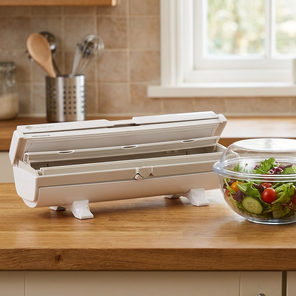 Wrapmaster 1000 ved salatskål i hjemmekøkken, stemningsbillede