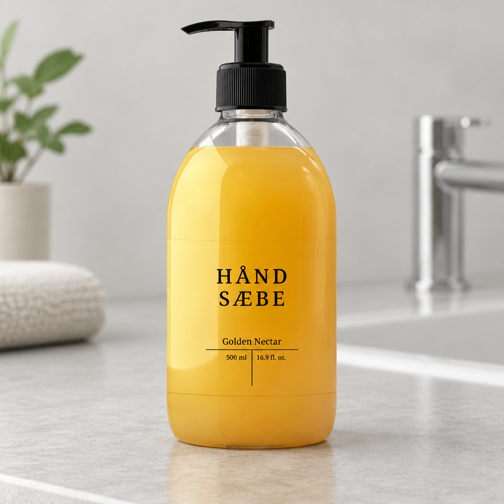 Golden Nectar håndsæbe på en lys badeværelsesbordplade