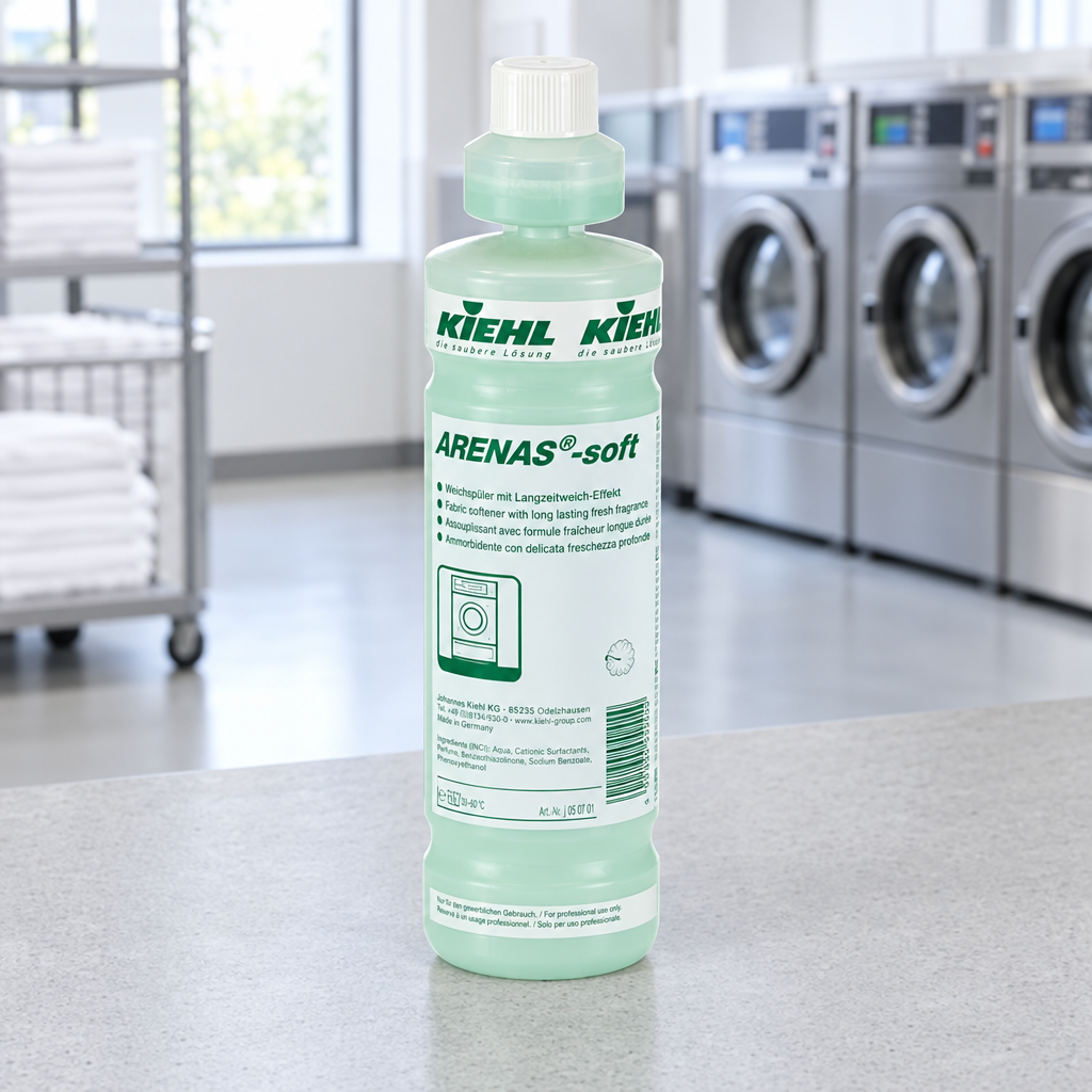 Kiehl Arenas Soft 1 L på grå bordplade i lyst professionelt vaskerum