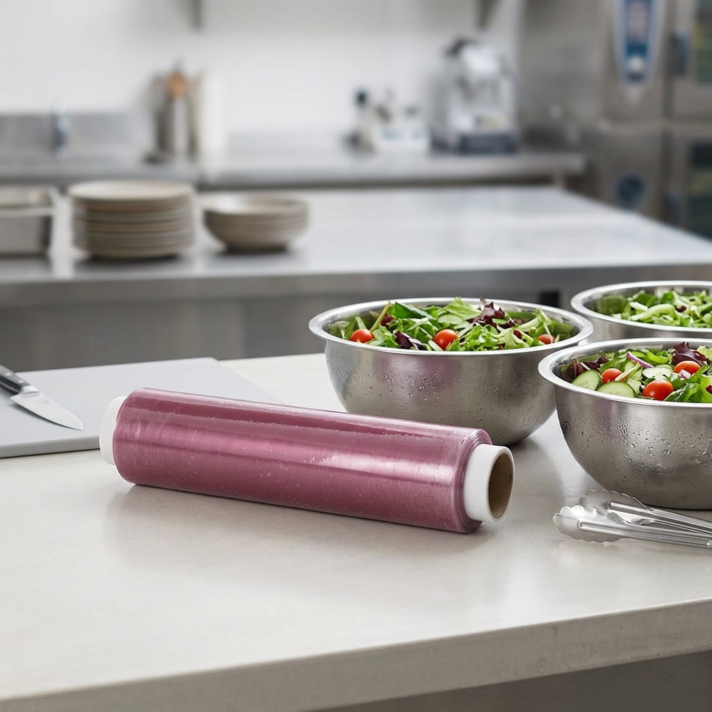 Lilla madfilm ved salatskåle i cateringkøkken, stemningsbillede
