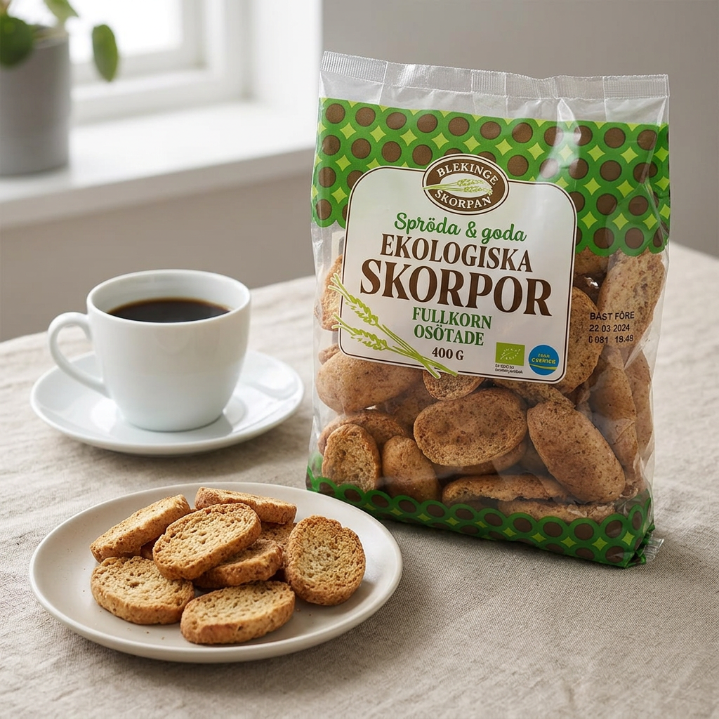 Blekinge Skorpan fuldkornsskorper på morgenbord med kaffe