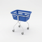 Genereret produktillustration af Tina Trolleys-vaskerivogn med blå kurv på hvid baggrund