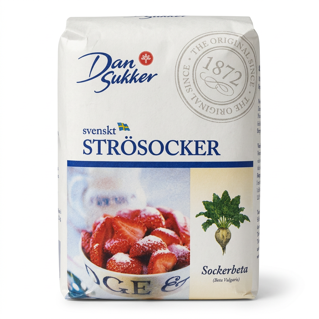 Dansukker hvidt strøsukker i 2 kg-pose på hvid baggrund