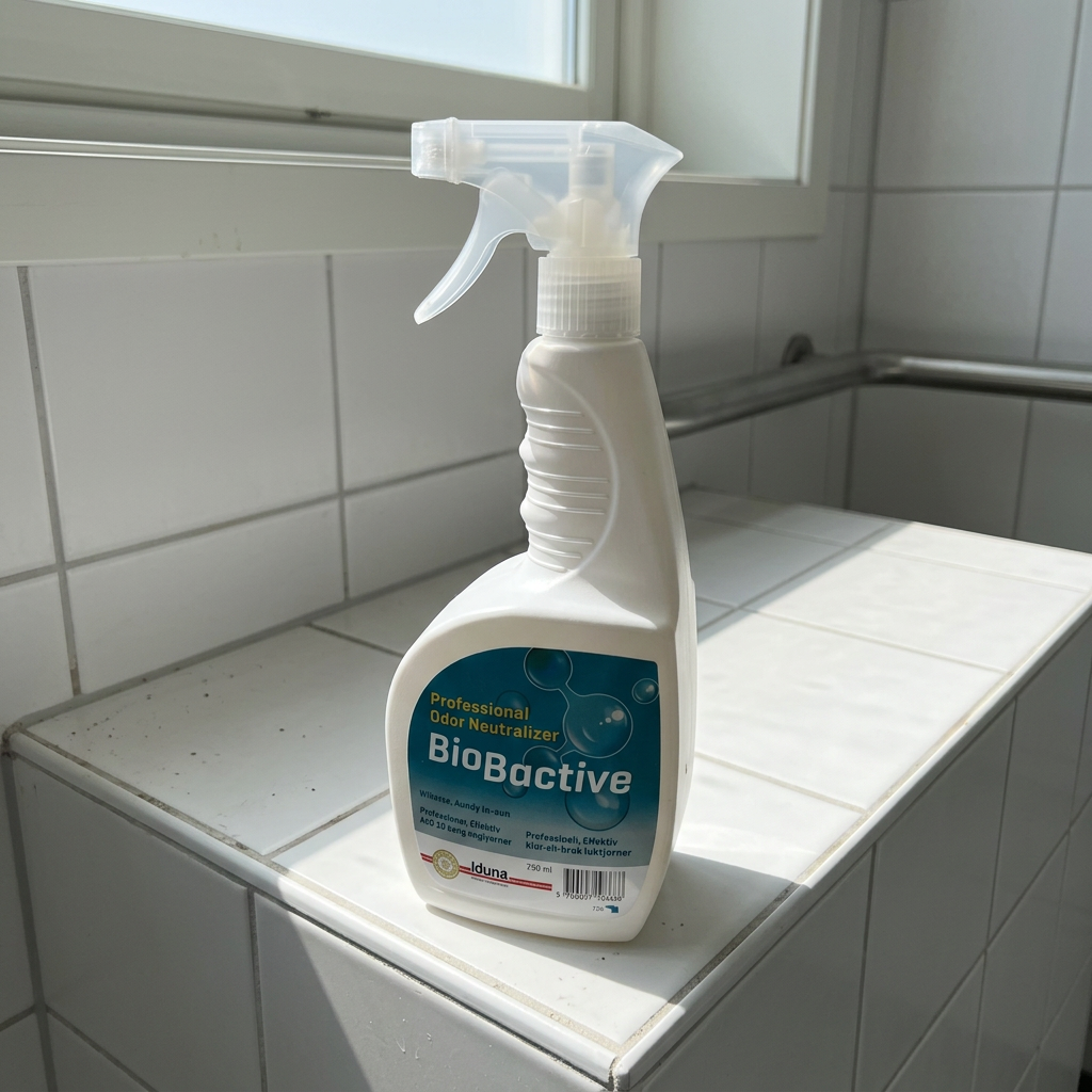 Stemningsbillede af BioBactive RTU lugtfjerner i sollyst badeværelse