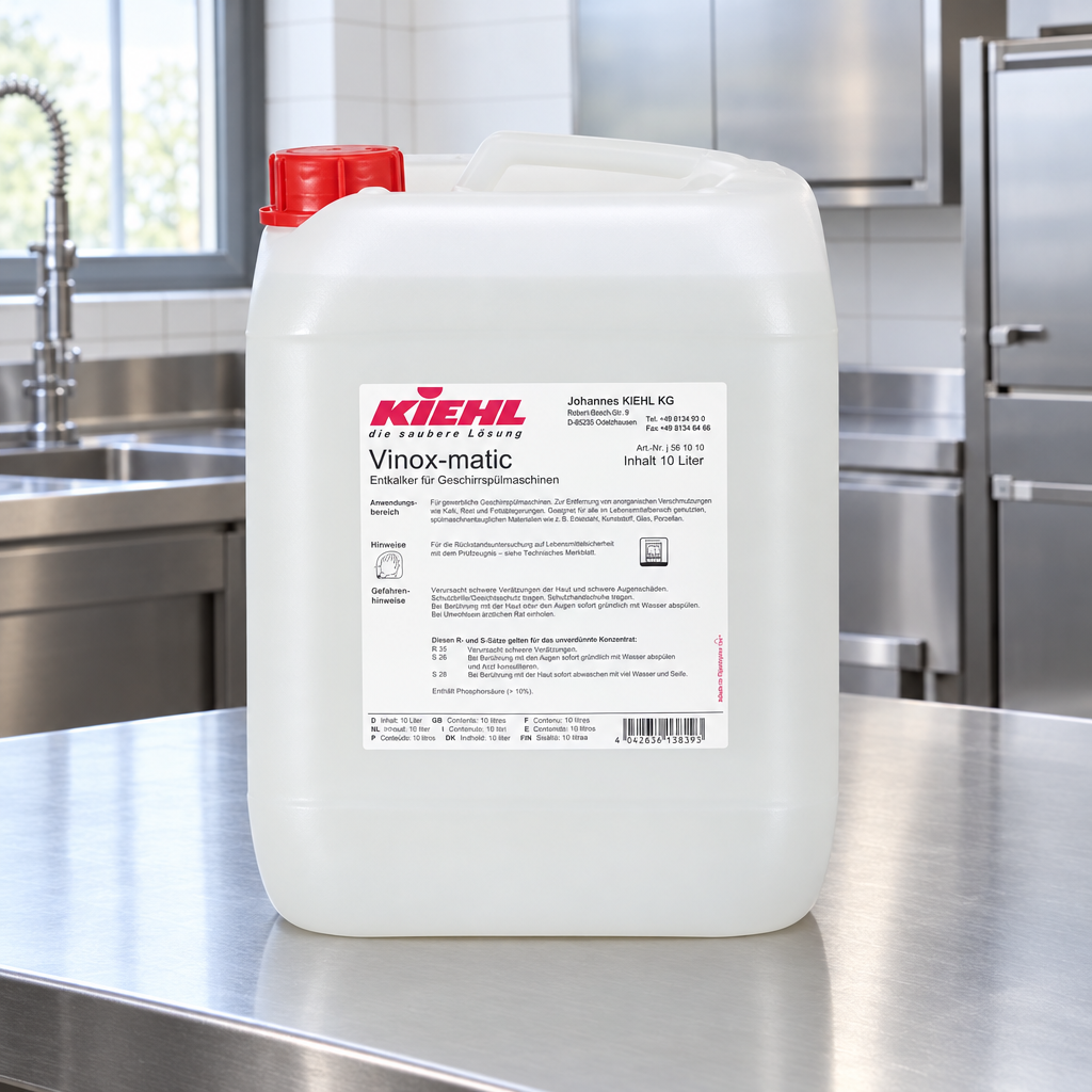 Vinox-matic 10 L på stålbord i køkkenets serviceområde, stemningsbillede