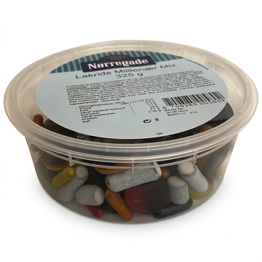Nørregade Millionær Mix 325 g, originalbaseret produktbillede på hvid baggrund