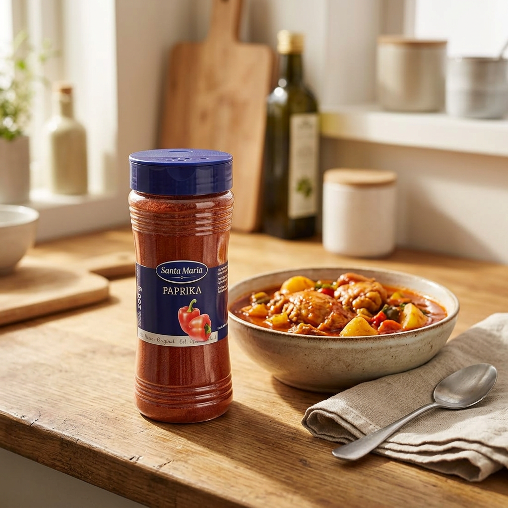 Paprika Santa Maria ved en serveret gryderet i naturligt sollys