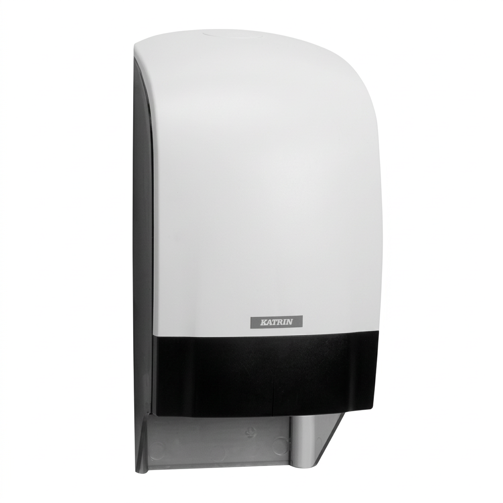 Hvid Katrin System-toiletrulledispenser 104582 på hvid baggrund