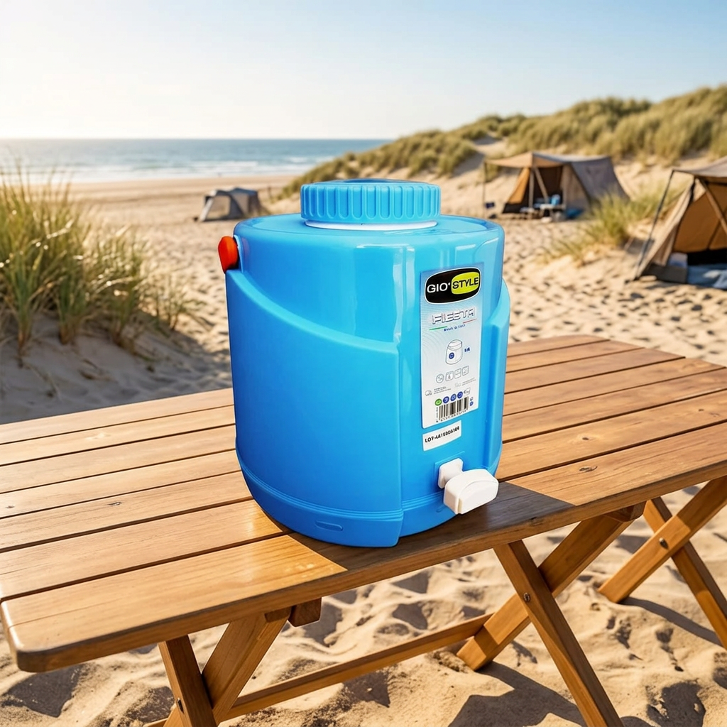 GioStyle Fiesta 5,6 liter på campingbord ved solrig strand