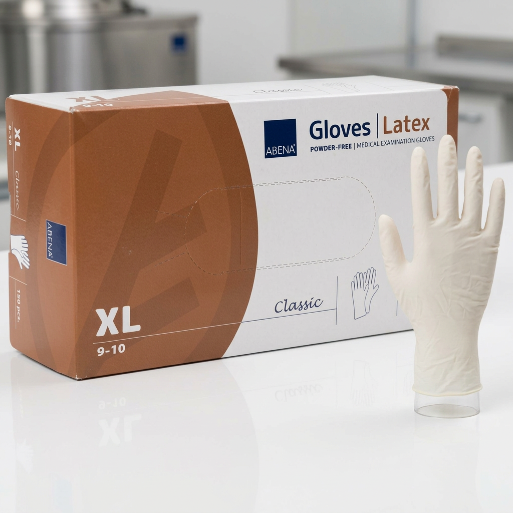 ABENA Classic XL latexhandsker ved rent klinikbord