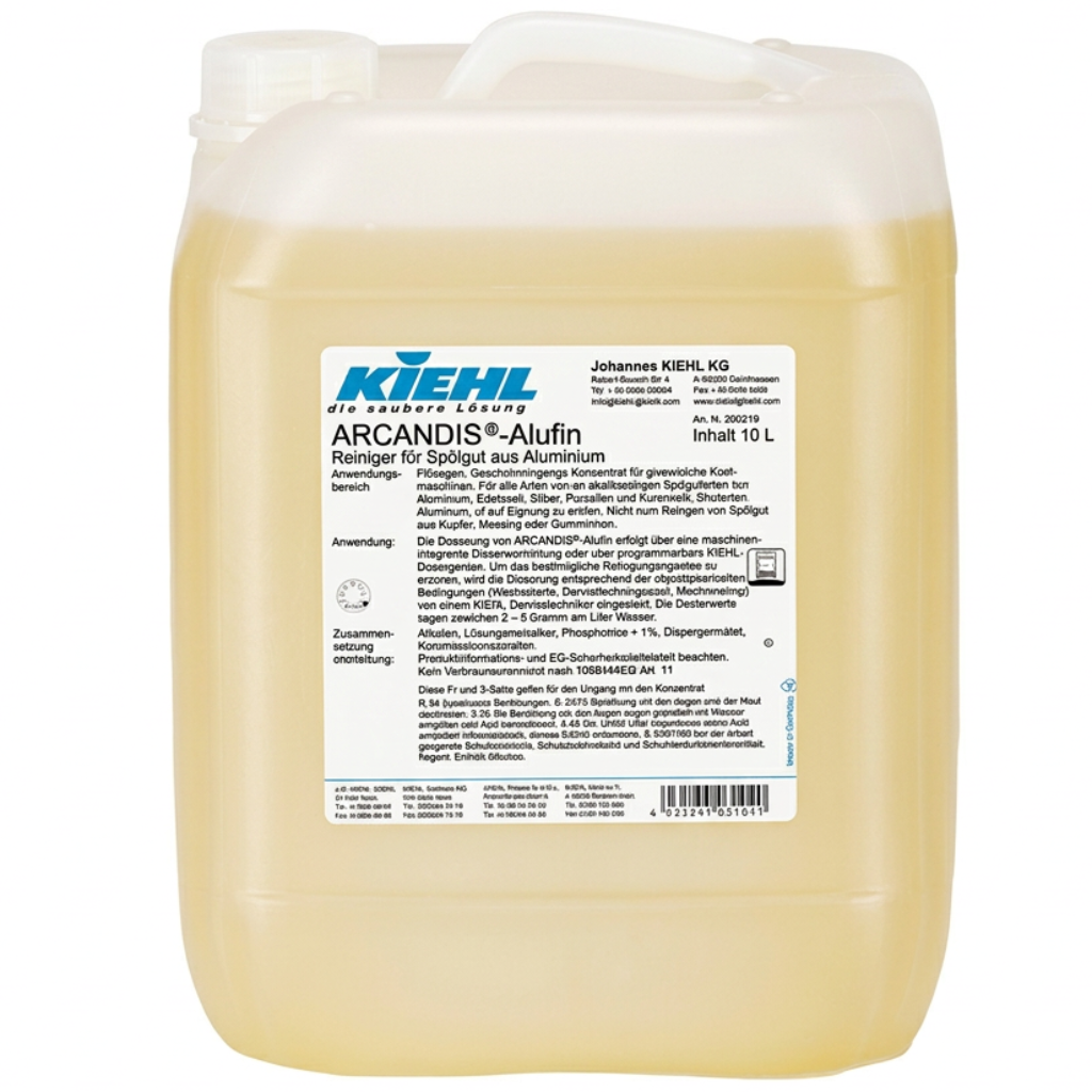 Kiehl Arcandis-Alufin 10 L-dunk med gul væske på hvid baggrund, forbedret produktfoto
