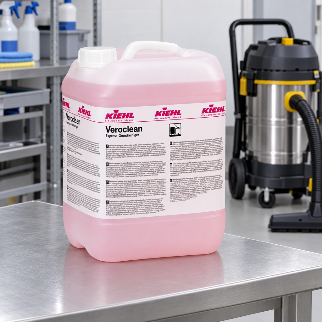 Kiehl Veroclean 10 L på arbejdsbord med vådsuger i baggrunden