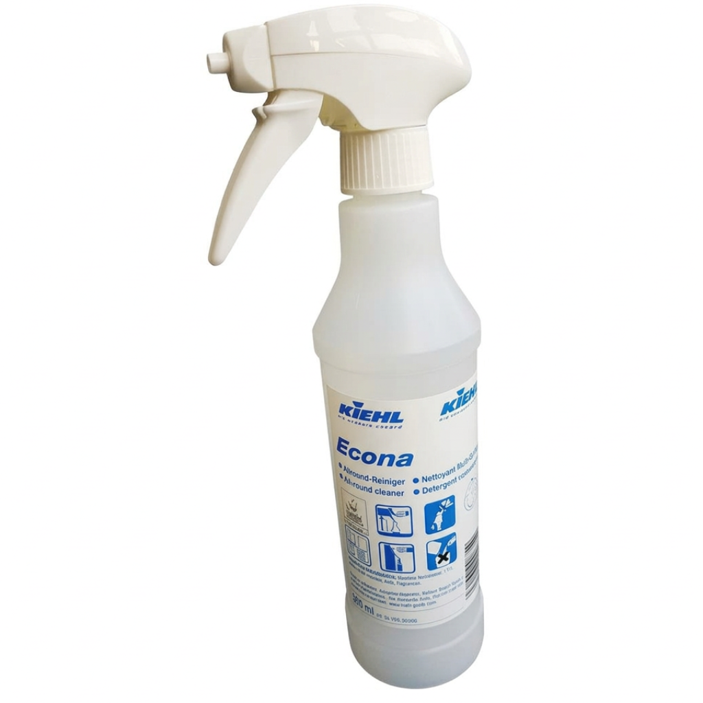 Kiehl Econa 500 ml tom sprayflaske med hvidt sprayhoved på hvid baggrund