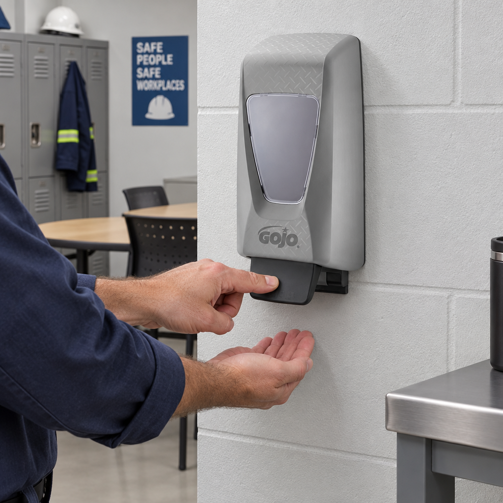 Illustreret betjening af GOJO PRO TDX-dispenser