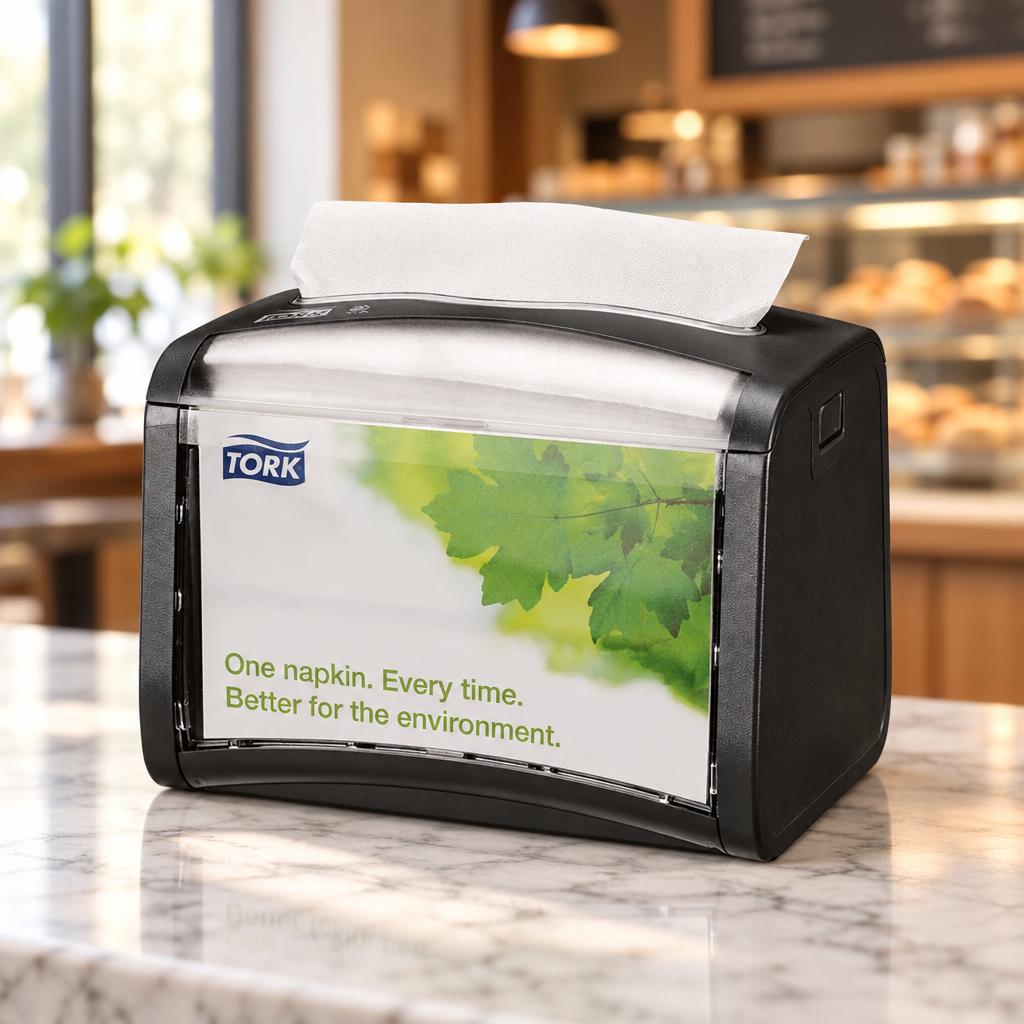 Tork N4 272611 servietdispenser på bagercaféens kundedisk