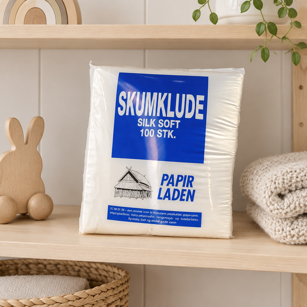 Pakke med skumklude på hylde ved pusleplads