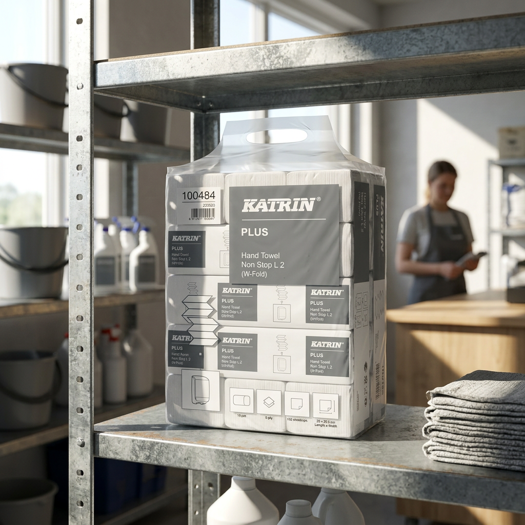 Illustreret Katrin Plus Handy Pack på solbelyst depothylde
