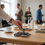 Voksen tager Bouchard kuvertchokolade under kaffepause