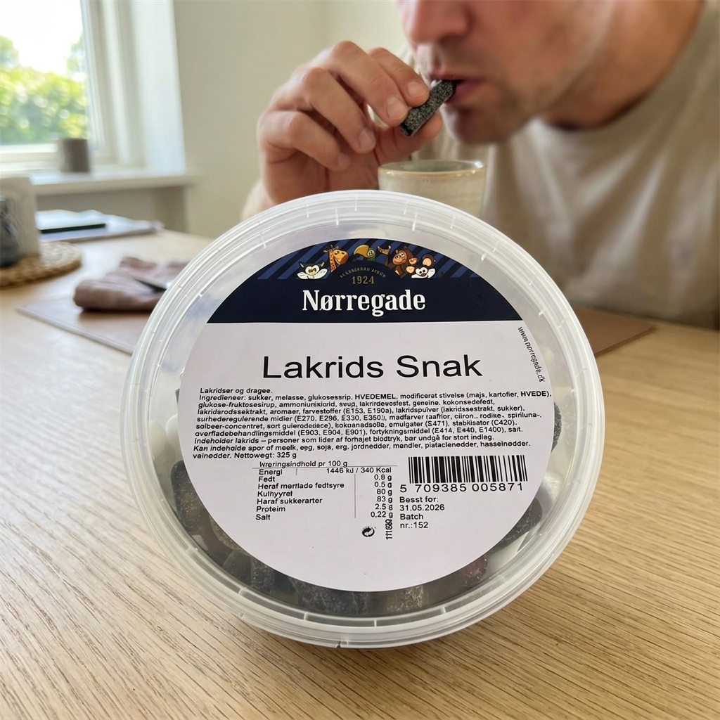 Voksen nyder en lakrids ved Nørregade SNAK-bøtten