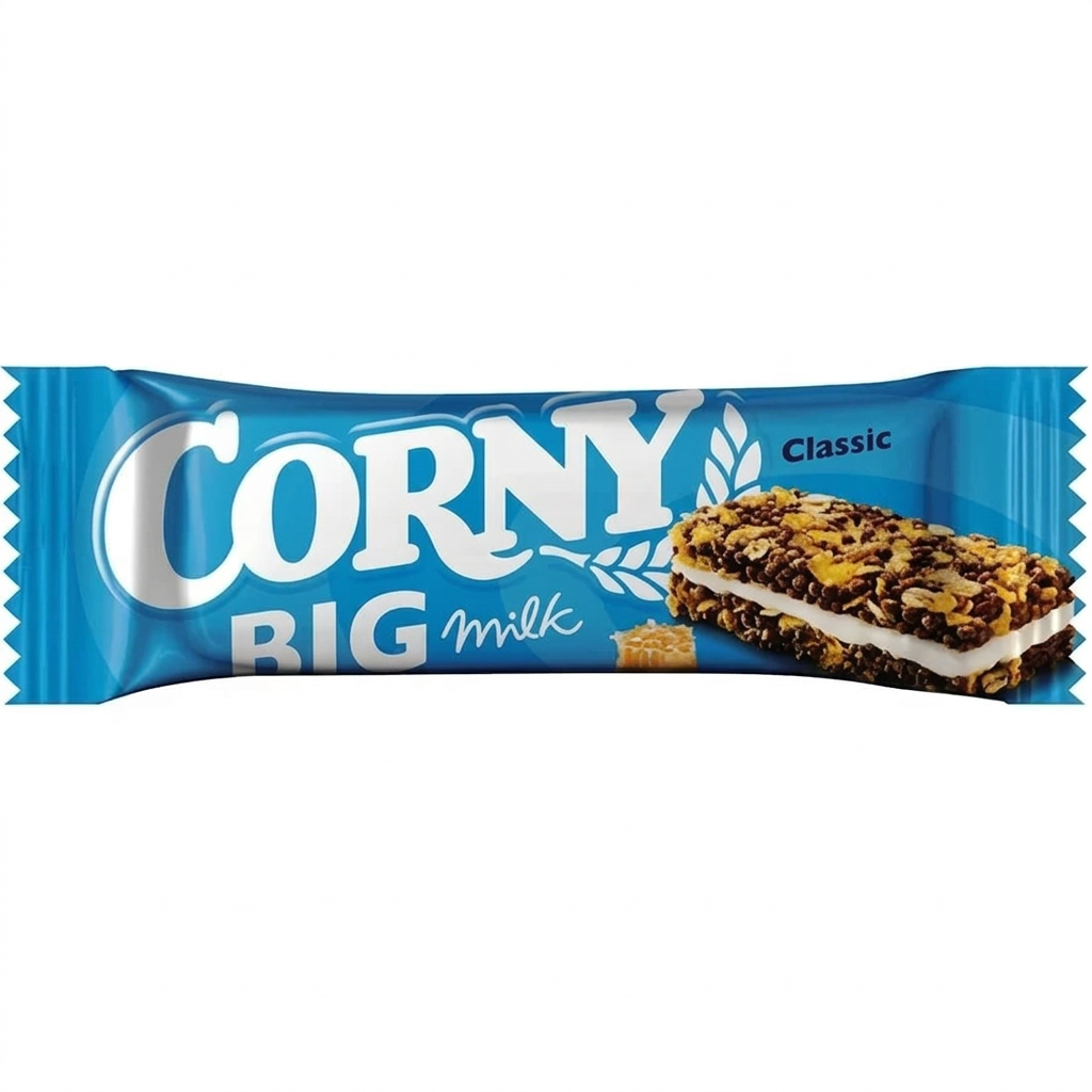 Tydeliggjort produktbillede af Corny Big Mælk Classic i blå indpakning
