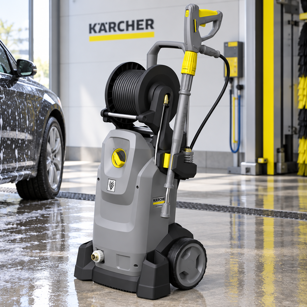 Kärcher HD 7/16-4 MX Car med slangetromle i vaskehal, miljøbillede