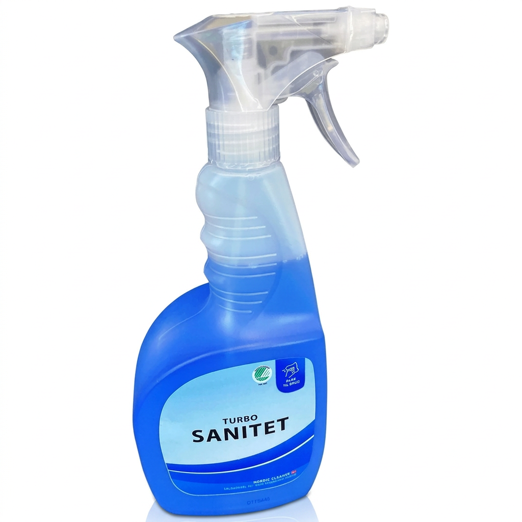 Turbo Sanitet sanitetsrengøring, 750 ml sprayflaske på hvid baggrund