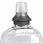 Nærbillede af Purell TFX-refillens beskyttelseshætte, grå krave og flaskeskulder