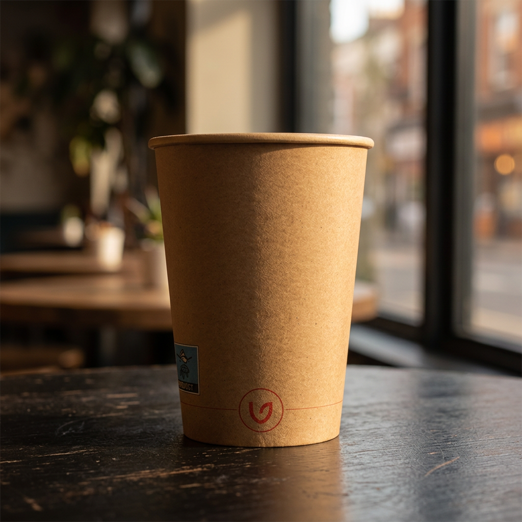 Brunt Verive kaffebæger 25 cl på cafébord ved vindue