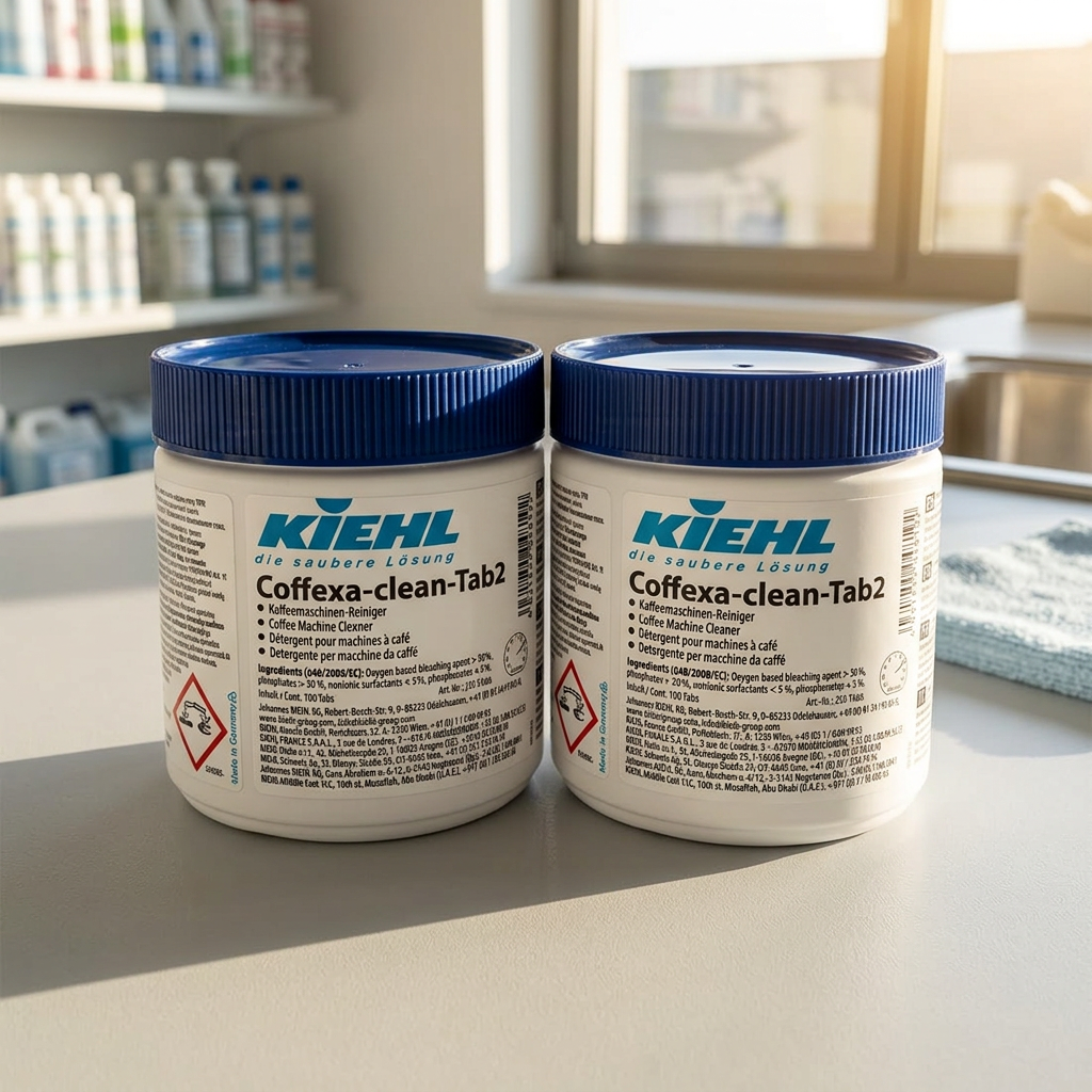 To dåser Kiehl Coffexano-clean-Tab2 med 100 tabletter i hver i sollys