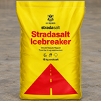 Nærbillede af gul Stradasalt Icebreaker 15 kg vejsaltsæk