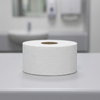 Hvid Tork Mini Jumbo-toiletrulle på tør bordplade ved håndvaskområde