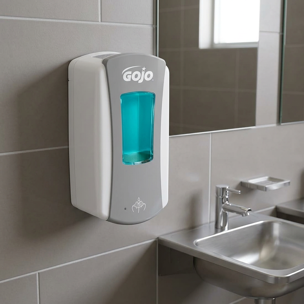 GOJO LTX-12 skumsæbedispenser ved håndvask i personalerum
