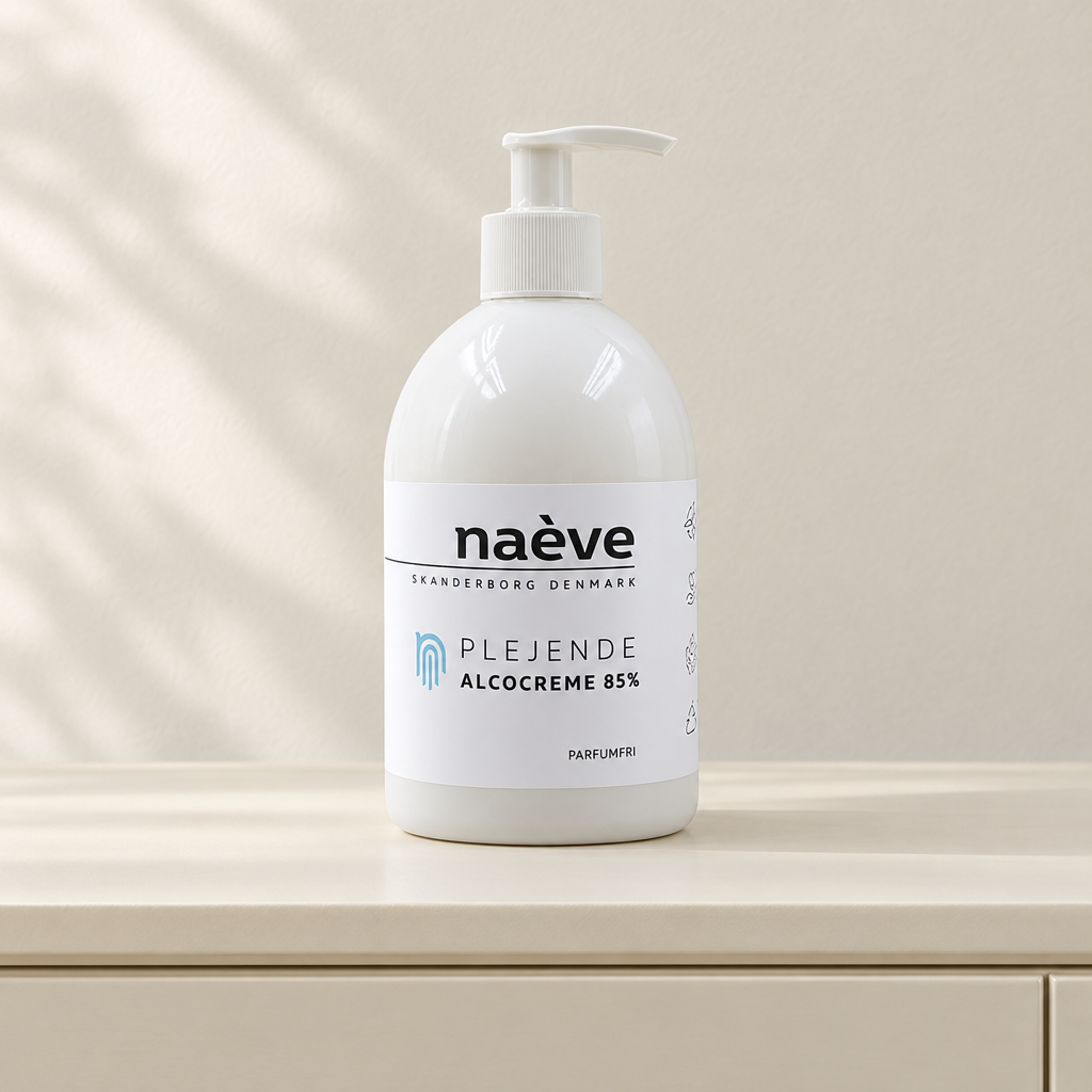 Naeve Alcocreme på lys konsol i dagslys