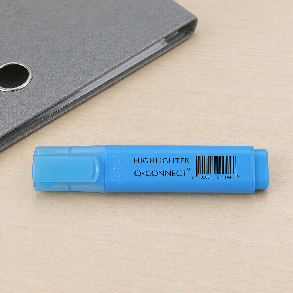 Blå Q-Connect highlighter ved grå mappe, genereret miljøbillede