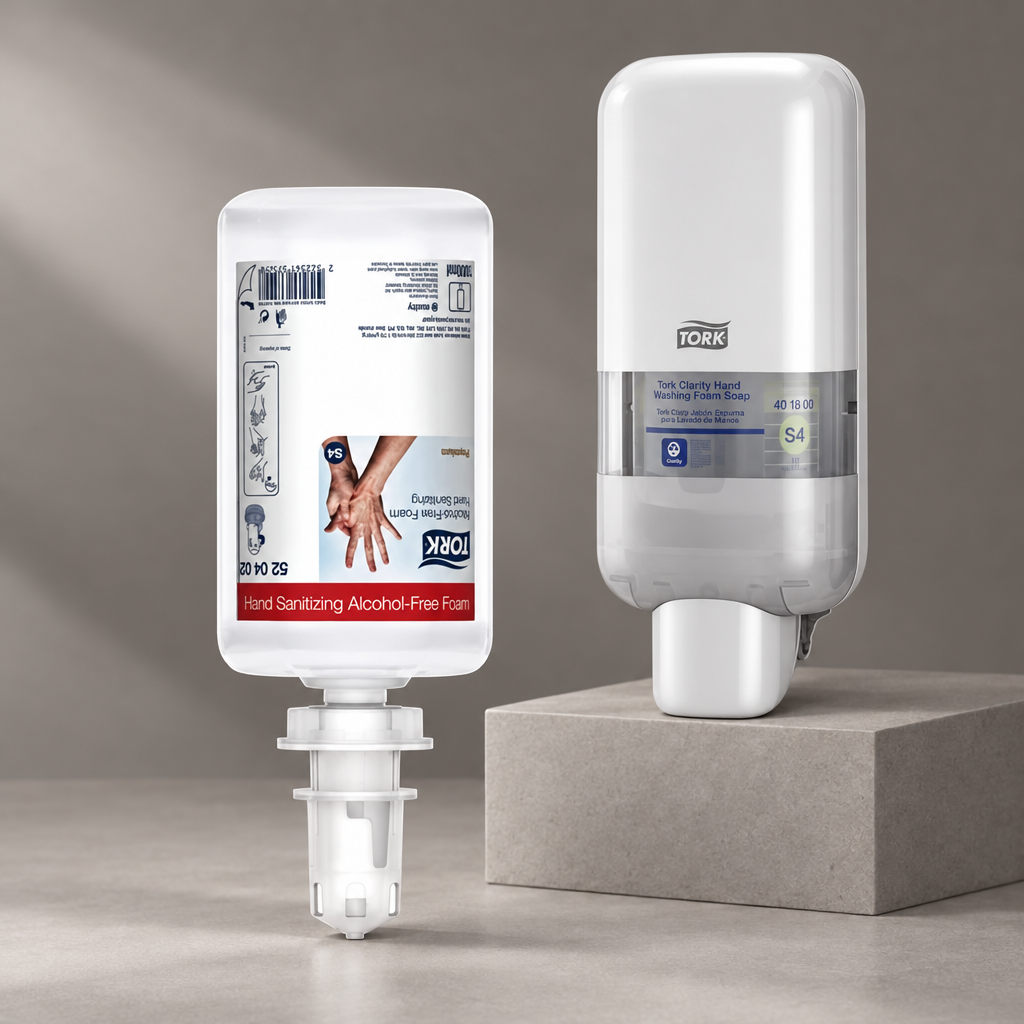Tork 520402 alkoholfri hånddesinfektionsrefill med hvid S4-dispenser som separat tilbehør