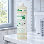 Kiehl Disoman Balance 1 L på hvid depothylde i køkkenets rengøringsrum