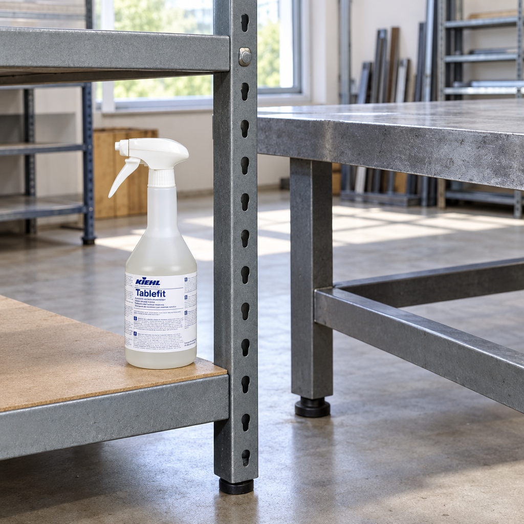 Kiehl Tablefit 750 ml i serviceområde med metalbord i baggrunden