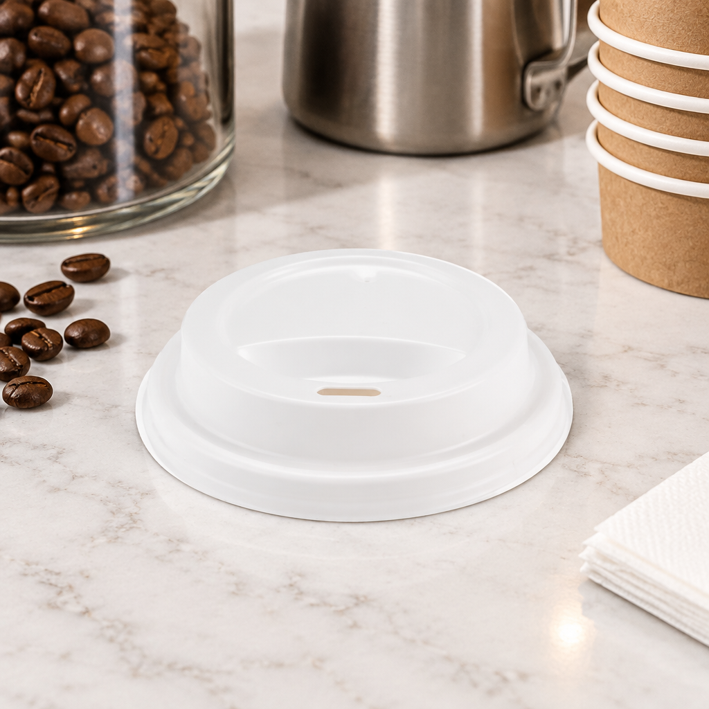 Hvidt PP-drikkelåg ved kaffeservering