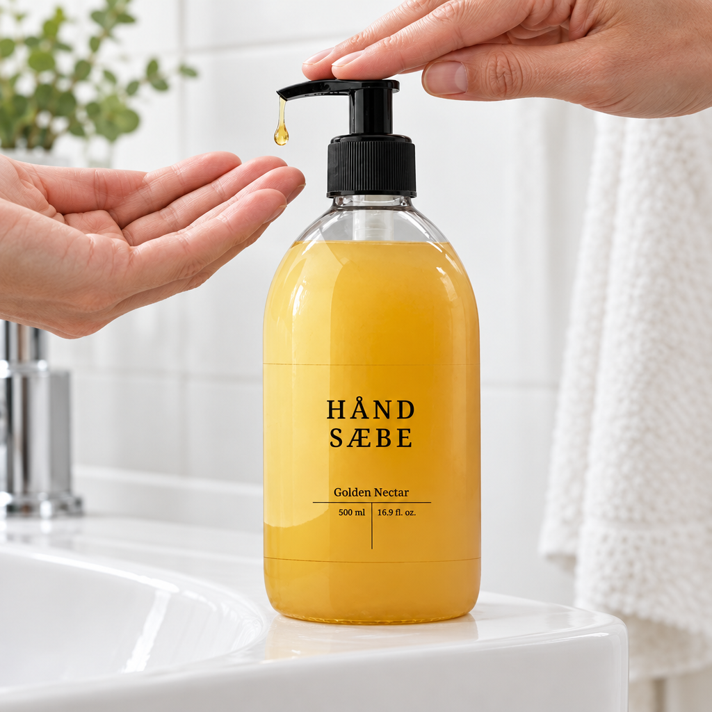 Golden Nectar håndsæbe ved dosering i en håndflade