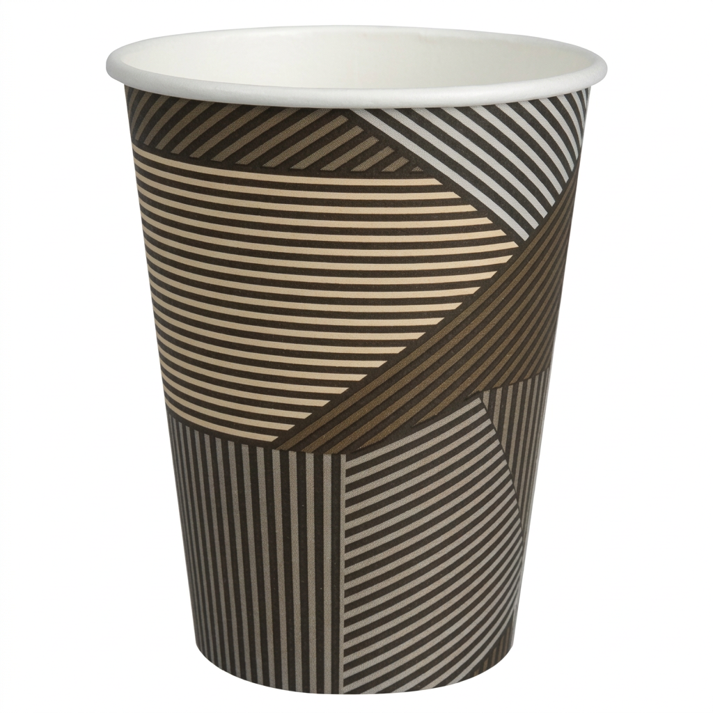 ABENA Gastro Lines kaffebæger 36 cl med geometrisk mønster på hvid baggrund