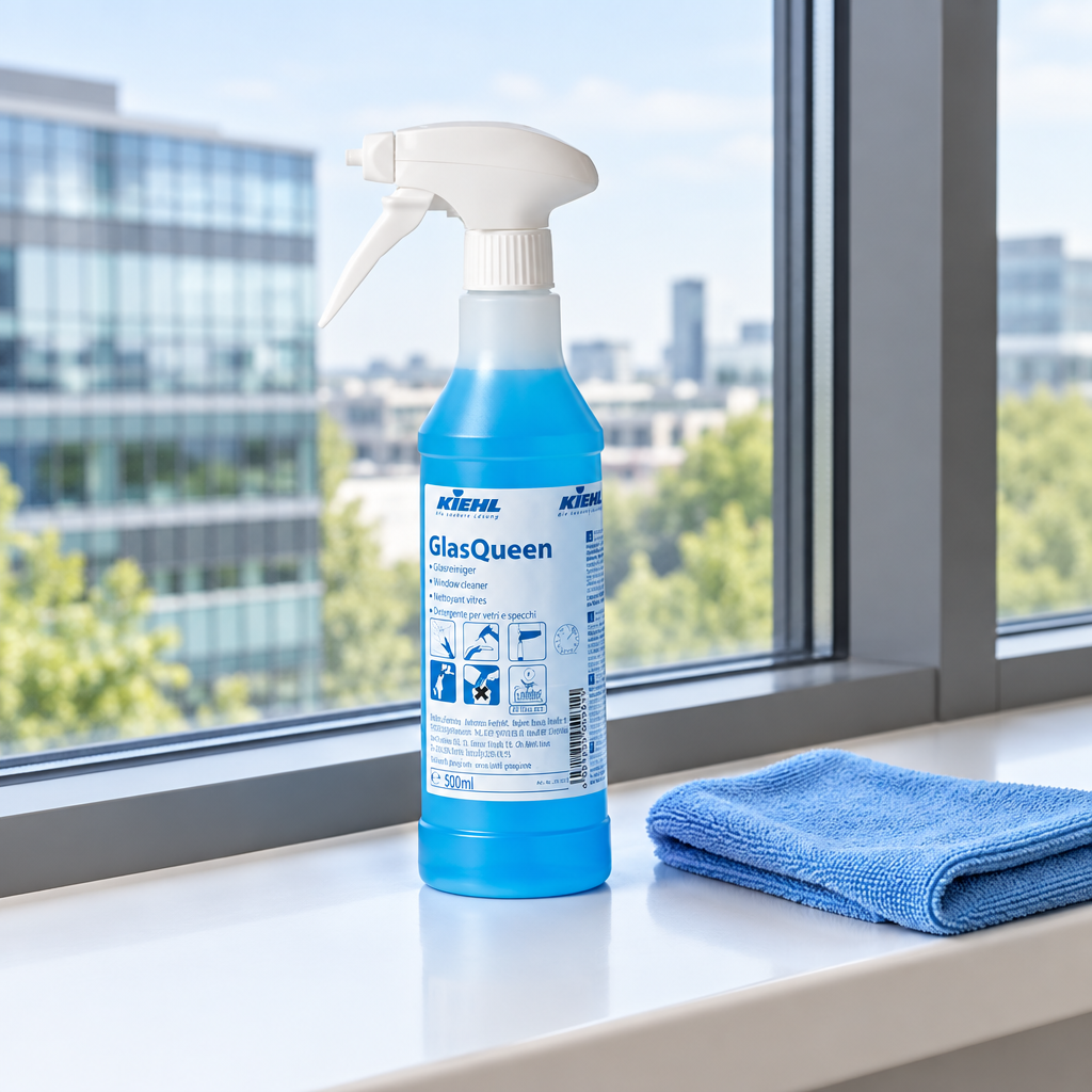 Kiehl GlasQueen 500 ml med klud ved kontorvindue