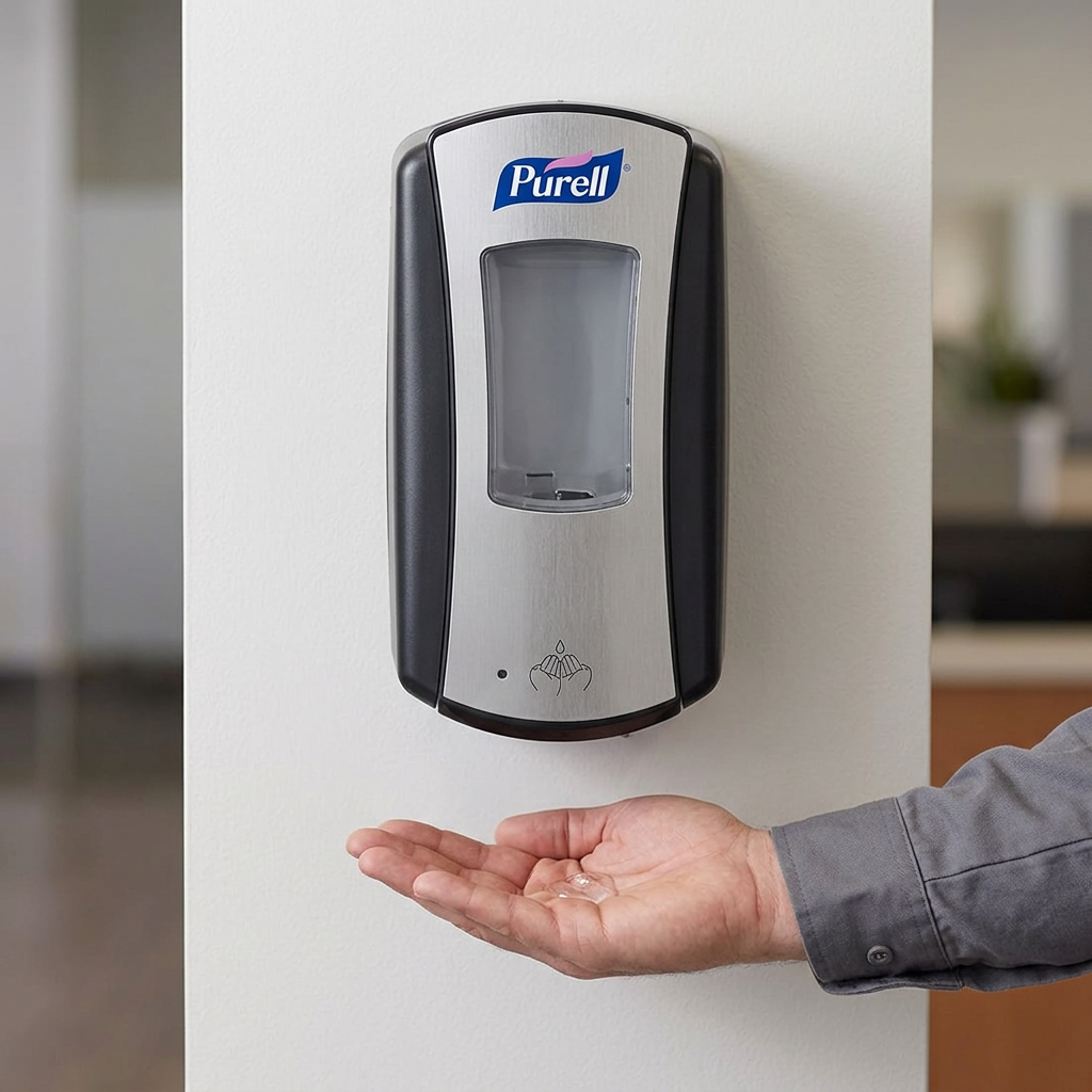 Purell LTX-12 i krom/sort med hånd placeret under sensoren