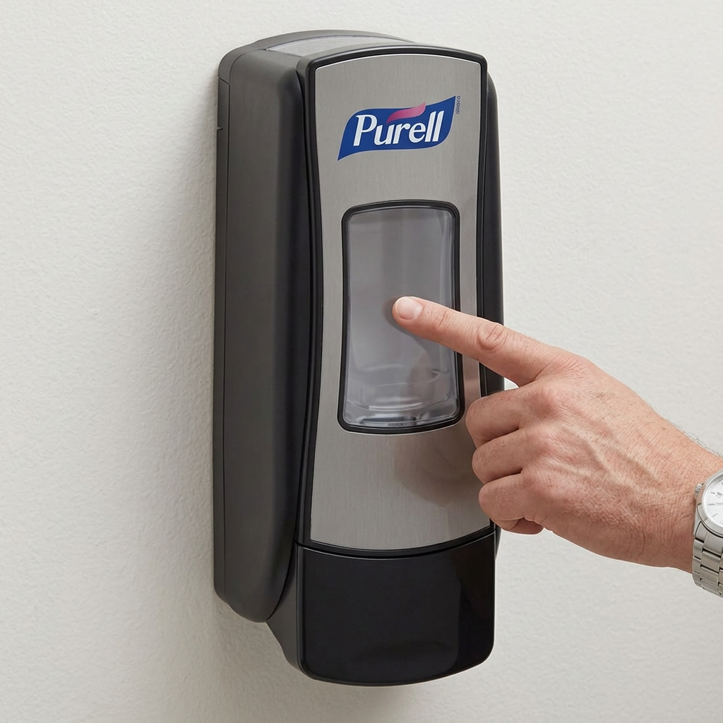 Servicekontrol af vinduet på Purell ADX-7-dispenser i krom/sort